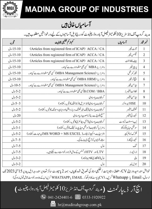 Madina Group of Industries Jobs 2023
