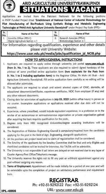 ARID Agriculture University Rawalpindi Jobs 2023