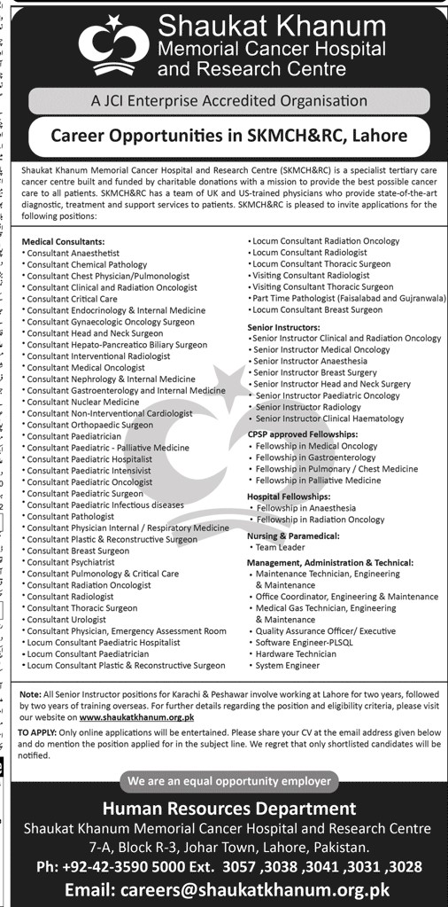 Shaukat Khanum Cancer Hospital Jobs 2023