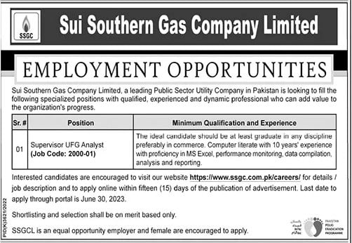 Sui Gas SSGC Jobs 2023