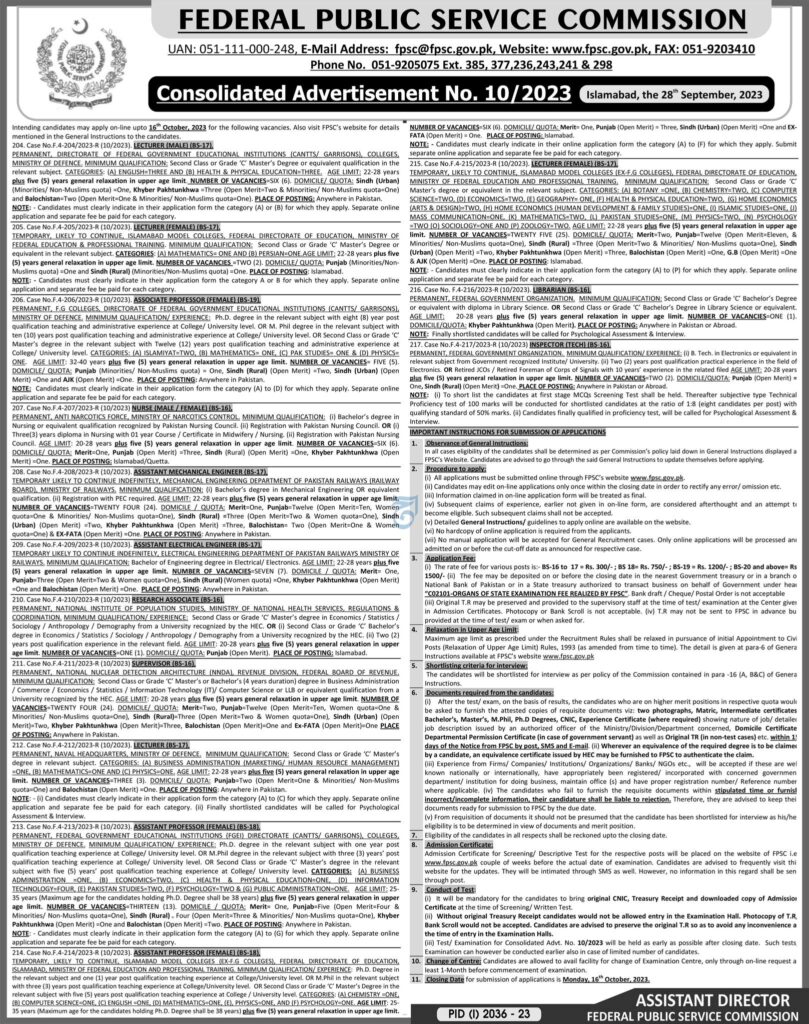 FPSC Jobs 2023 Advertisement 10